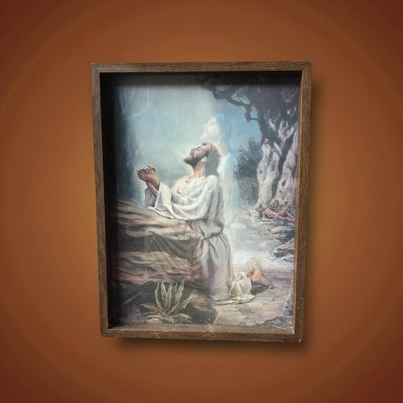 Vintage Lenticular Jesus Praying 3D Motion Wall Art Gethsemane Mid Century Relig - Picture 6 of 10